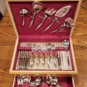 Antique 1847 Rogers Bros Silverplate 63 pc Silverware Set - Service for 8 & Case